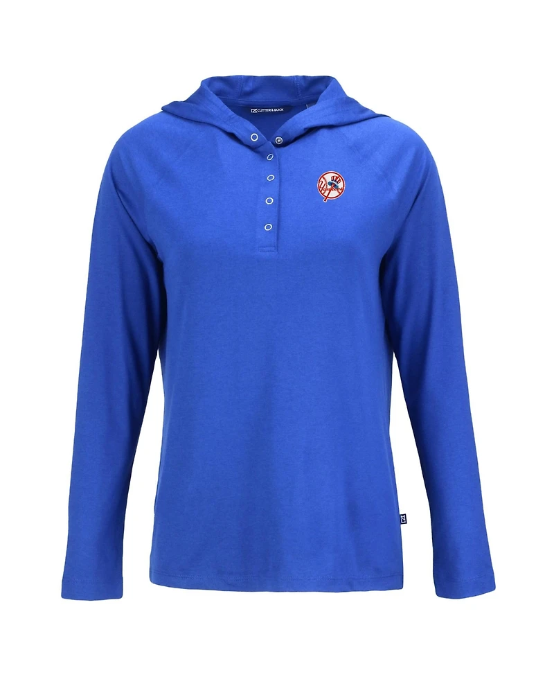 Cutter & Buck Women's Royal New York Yankees Cooperstown Collection Coastline Epic Comfort Eco Hoodie Raglan Long Sleeve T-Shirt