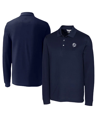 Cutter & Buck Men's Navy New York Yankees Advantage DryTec Tri-Blend Long Sleeve Polo Shirt