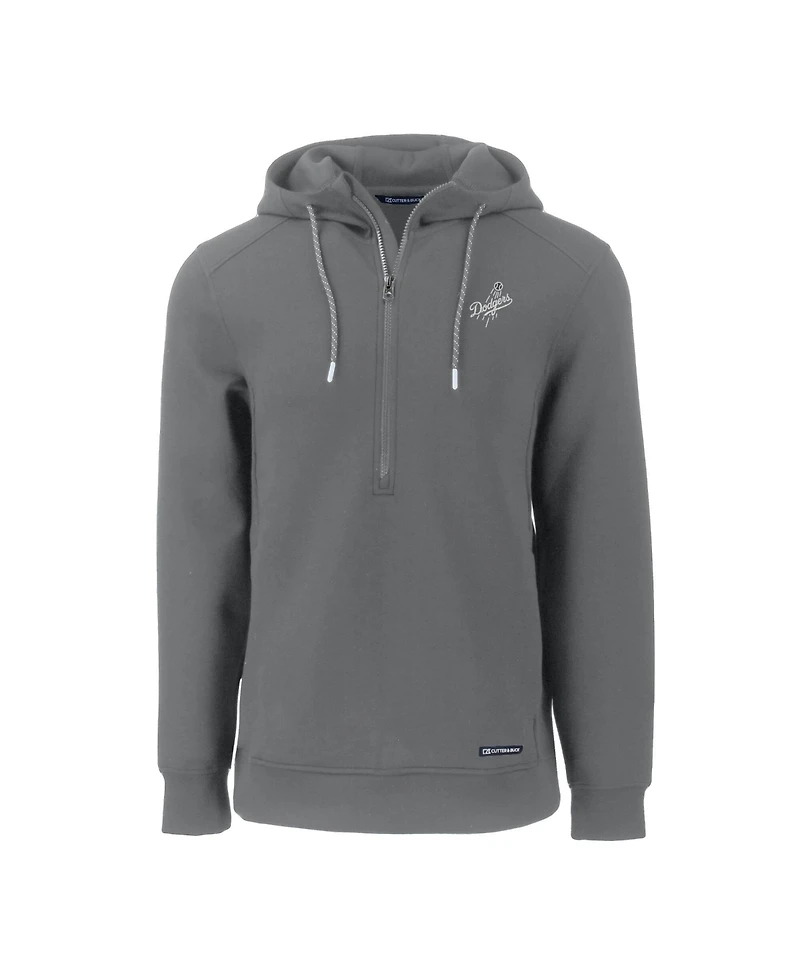 Cutter & Buck Men's Gray Los Angeles Dodgers Roam Eco Tri-Blend Half-Zip Hoodie
