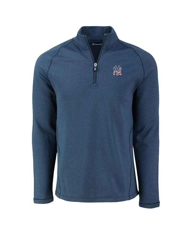 Cutter & Buck Men's Heather Navy New York Yankees Peshastin Eco Fleece Raglan Quarter-Zip Sweatshirt