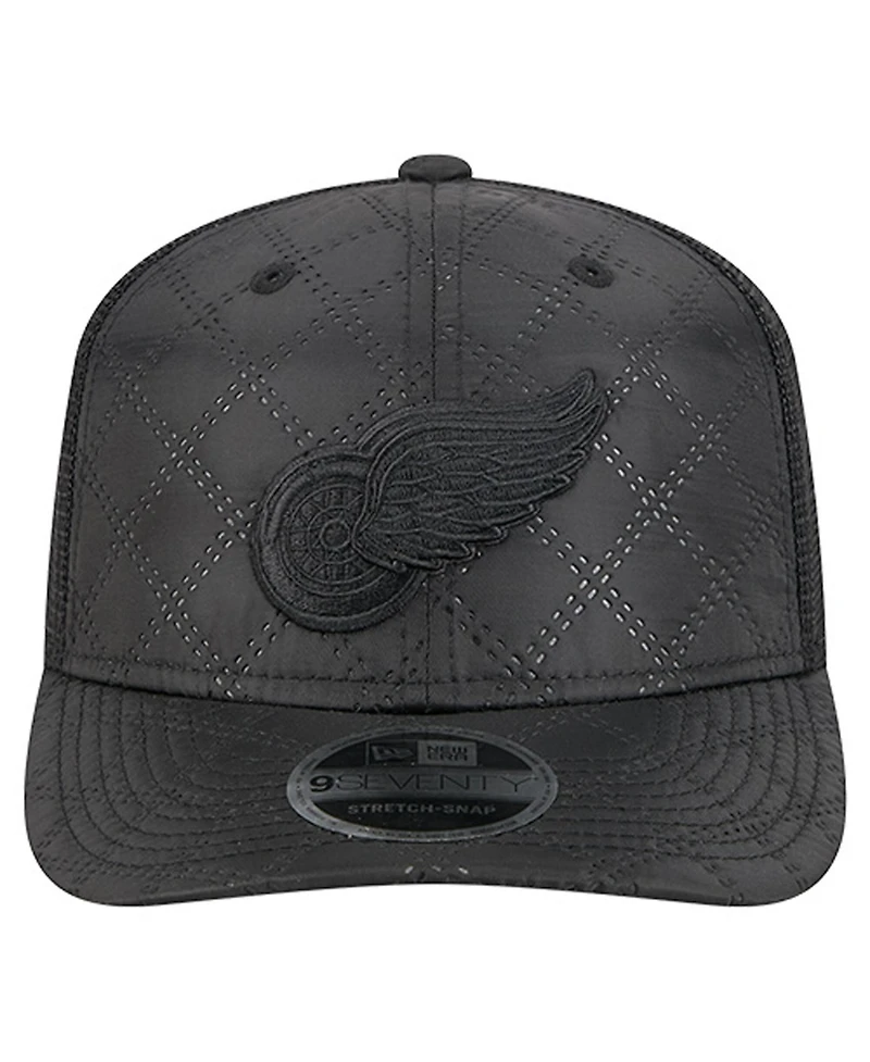 New Era Men's Black Detroit Red Wings Quilted Nylon 9SEVENTY Adjustable Trucker Hat