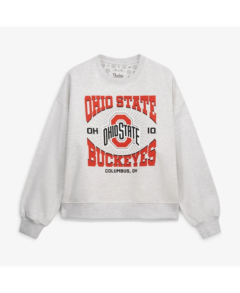 Pressbox Women's Oatmeal Ohio State Buckeyes Waist Length Oversized Janise Melange Sweatshirt