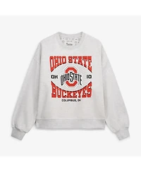 Pressbox Women's Oatmeal Ohio State Buckeyes Waist Length Oversized Janise Melange Sweatshirt