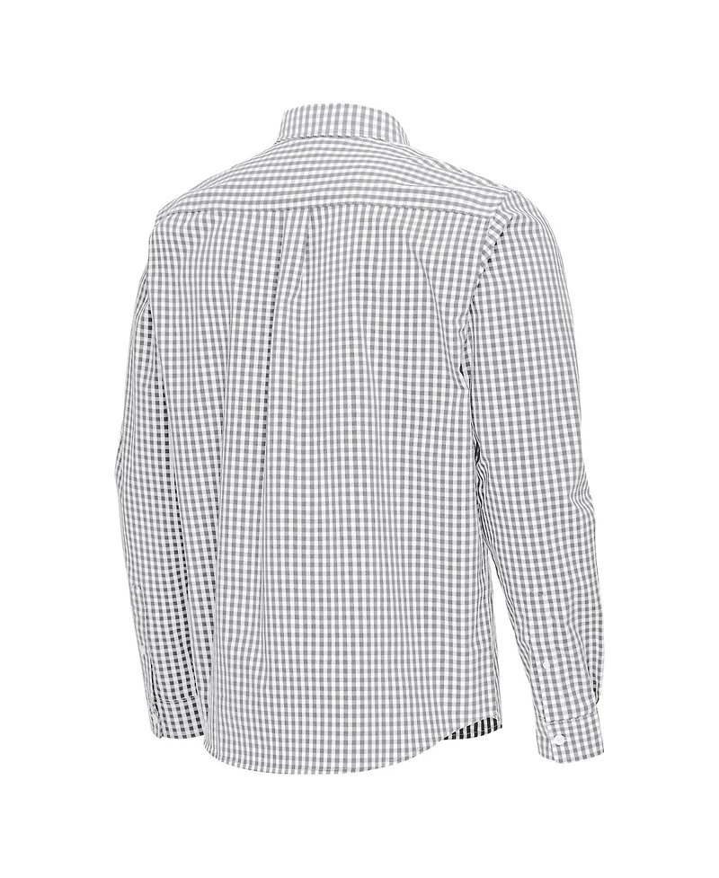 Antigua Men's Gray New York Yankees Ellis Woven Tri-Blend Button-Down Shirt