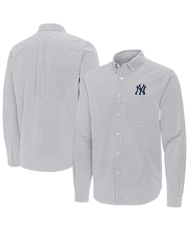 Antigua Men's Gray New York Yankees Porter Woven Long Sleeve Button-Down Shirt