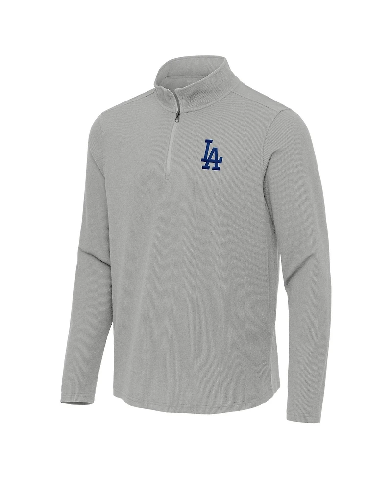 Antigua Men's Heather Gray Los Angeles Dodgers Sync Tri-Blend Quarter-Zip Pullover