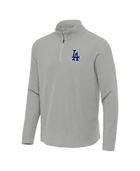 Antigua Men's Heather Gray Los Angeles Dodgers Sync Tri-Blend Quarter-Zip Pullover