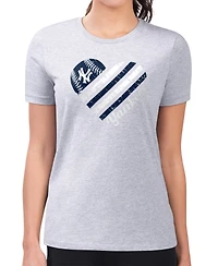 G-iii 4Her by Carl Banks Women's Heather Gray New York Yankees Super-Slim Fit Lightweight Heart Graphic T-Shirt
