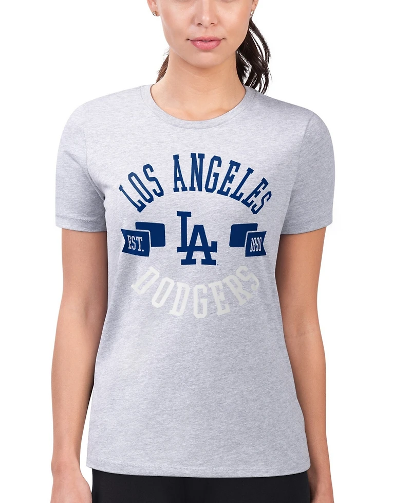 G-iii 4Her by Carl Banks Women's Heather Gray Los Angeles Dodgers Super-Slim Fit Lightweight City Graphic T-Shirt
