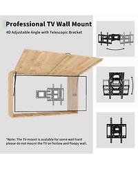 homfan Waterproof Wooden Outdoor Tv Enclosure for 44-55inch TVs, Fold-Up Door with Adjustable Telescopic Bracket, Wall-Mounted Storage Cabinet