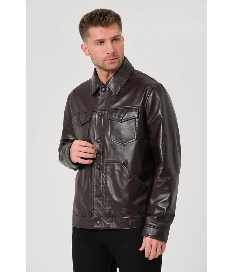 Furniq Uk Men's Leather Trucker Jacket, Created for Macy's