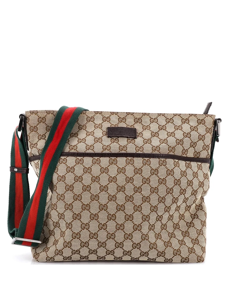 Pre-Owned Gucci Medium Front Pocket Web Messenger Gg Canvas