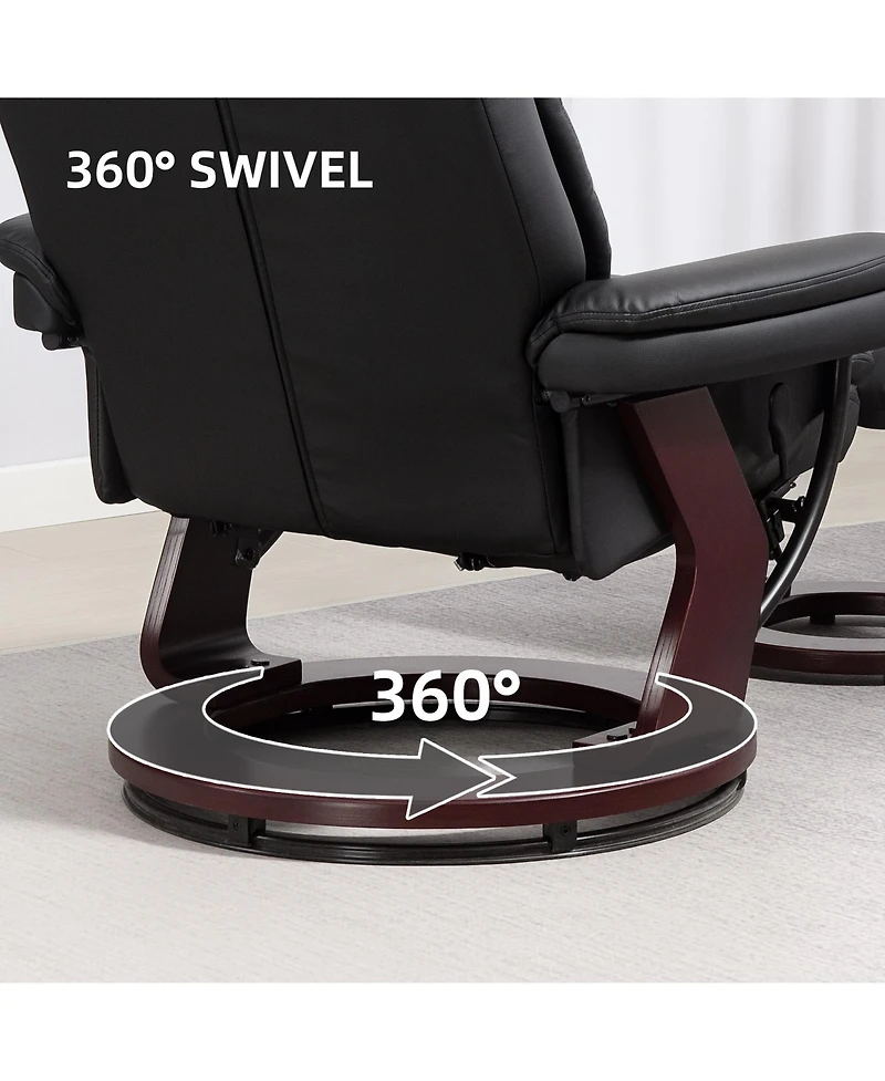Homcom Pu Leather Recliner with Ottoman, Swivel Reclining Chair