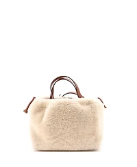 Pre-Owned Celine Small Cuir Triomphe Cabas Drawstring Tote Shearling with Leather
