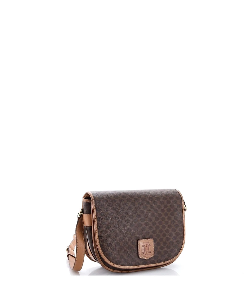Pre-Owned Celine Small Vintage Saddle Flap Shoulder Bag Macadam Coated Canvas