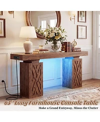 Aheaplus 63" Entry Table with Charging Station, Console Rgb Led Light