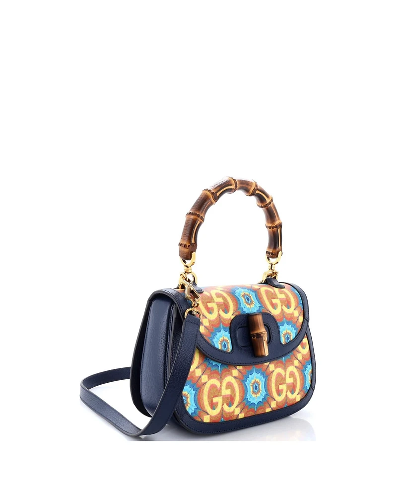 Pre-Owned Gucci Medium Bamboo 1947 Top Handle Bag Kaleidoscope Print Gg Coated Canvas