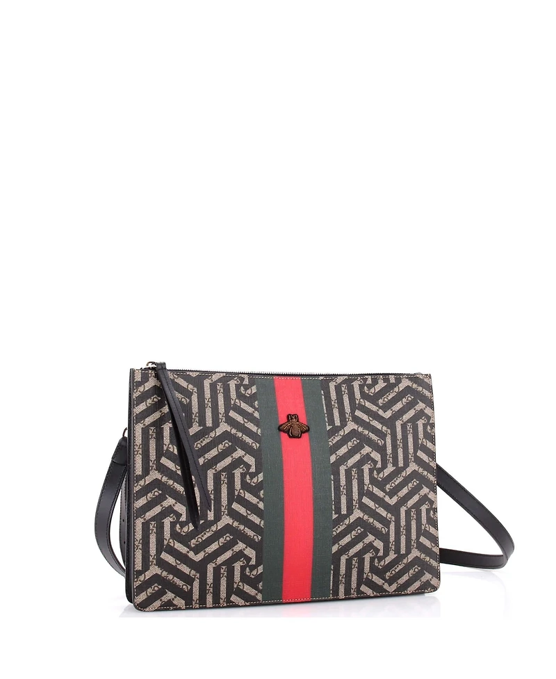 Pre-Owned Gucci Bee Web Zip Messenger Bag Caleido Gg Coated Canvas