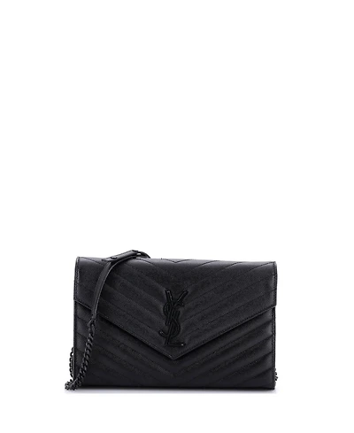 Pre-Owned Saint Laurent Medium Classic Monogram Wallet on Chain Matelasse Chevron Leather