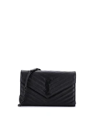 Pre-Owned Saint Laurent Medium Classic Monogram Wallet on Chain Matelasse Chevron Leather