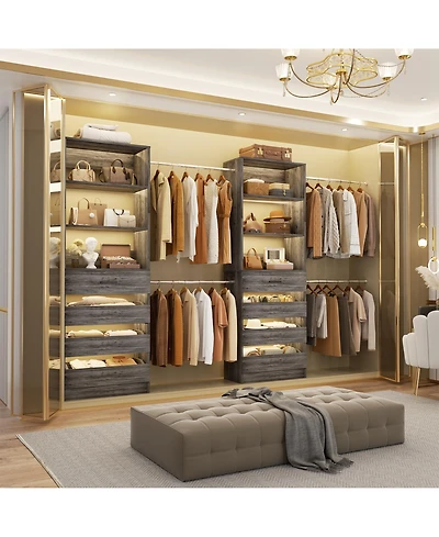 Aheaplus Closet System with 8 Wooden Drawers and 4 Hanging Rods, Organizer
