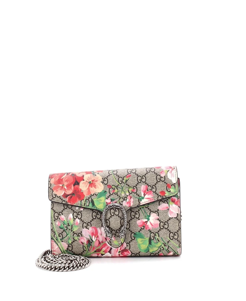 Pre-Owned Gucci Small Dionysus Chain Wallet Blooms Print Gg Coated Canvas