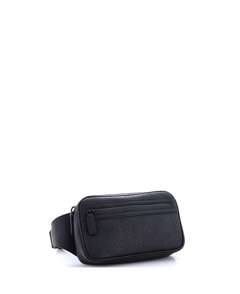Pre-Owned Gucci Front Zip Belt Bag Gg Rubber Effect Leather