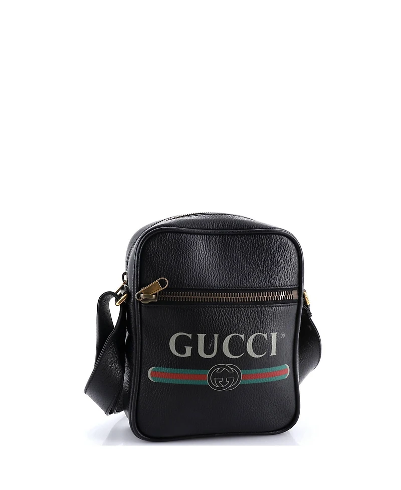 Pre-Owned Gucci Small Logo Zip Messenger Bag Printed Leather