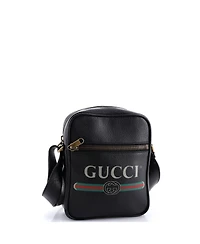 Pre-Owned Gucci Small Logo Zip Messenger Bag Printed Leather