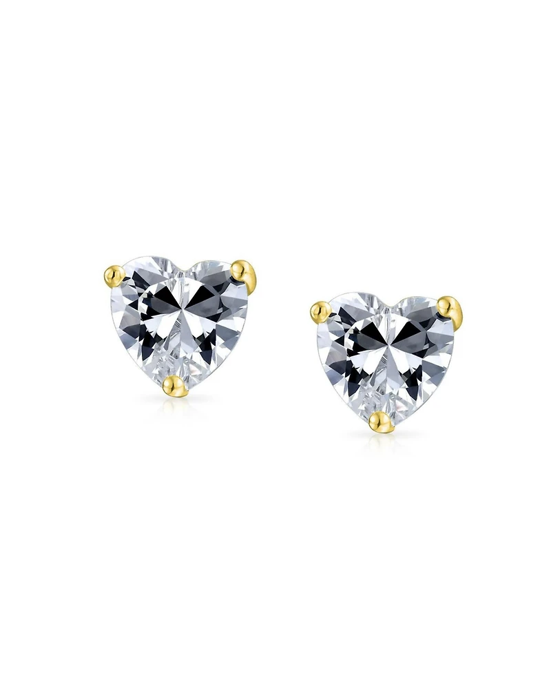 Bling Jewelry Romantic Tiny .75 carat Sparkling Cubic Zirconia Solitaire Heart Stud Earrings Gold .925 Sterling Silver 8MM
