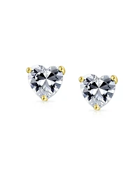 Bling Jewelry Romantic Tiny .75 carat Sparkling Cubic Zirconia Solitaire Heart Stud Earrings Gold .925 Sterling Silver 8MM