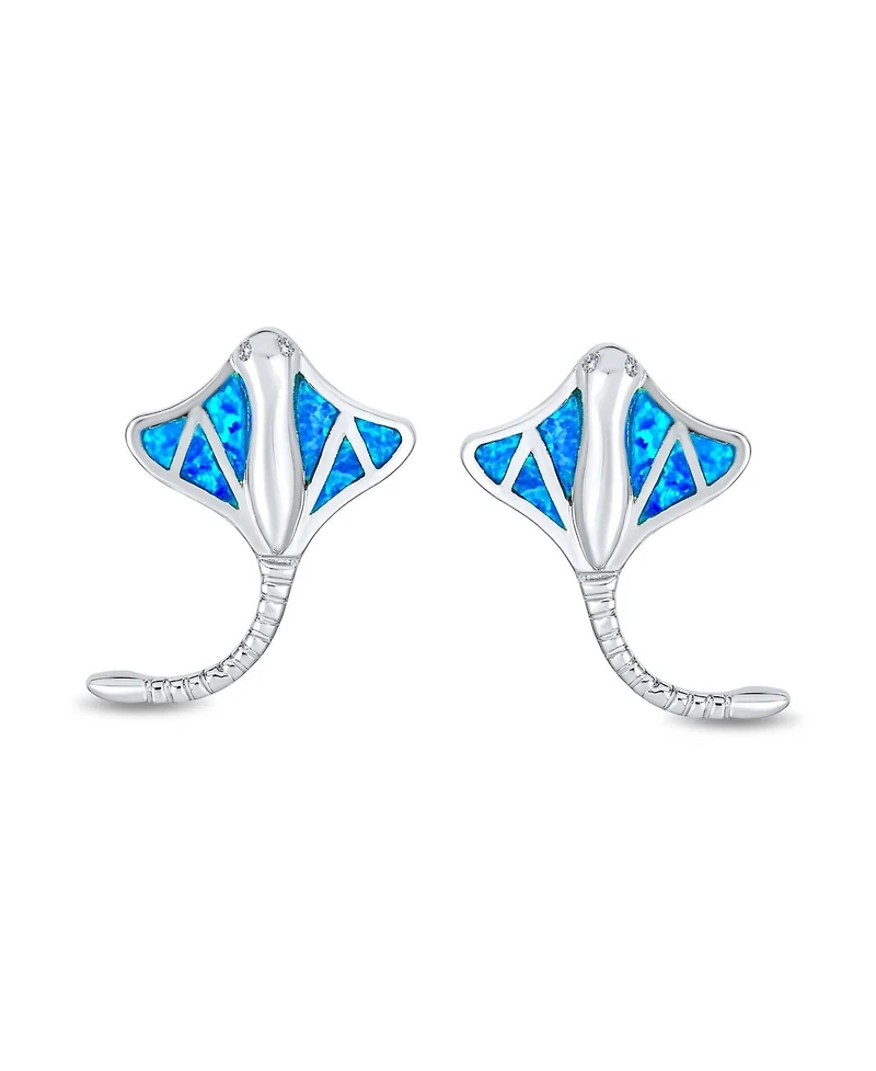 Bling Jewelry Nautical Created Opal Inlay Large Stingray Stud Earrings .925 Sterling Silver