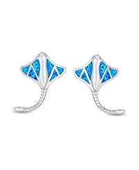 Bling Jewelry Nautical Created Opal Inlay Large Stingray Stud Earrings .925 Sterling Silver