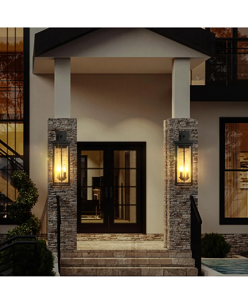 Busdays 2 Pack 22 Inch Outdoor Wall Lantern with Dusk to Dawn Sensor Clear Glass Panels Weatherproof Exterior 2 Light Design No Bulb