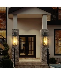 Busdays 2 Pack 22 Inch Outdoor Wall Lantern with Dusk to Dawn Sensor Clear Glass Panels Weatherproof Exterior 2 Light Design No Bulb