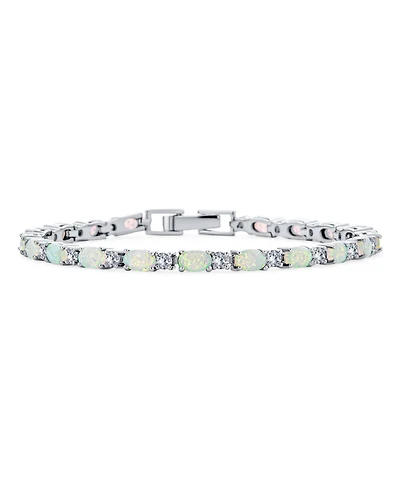 Bling Jewelry Solitaire Round Created Opal Tennis Bracelet Sterling Silver