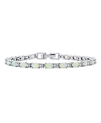 Bling Jewelry Solitaire Round Created Opal Tennis Bracelet Sterling Silver
