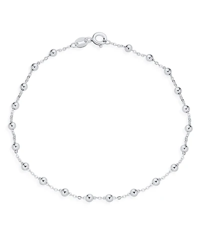 Bling Jewelry Delicate Sturdy Petite 3MM Round Ball Bead Station Chain Anklet Hot Wife Ankle Bracelet .925 Sterling Silver Made In Italy