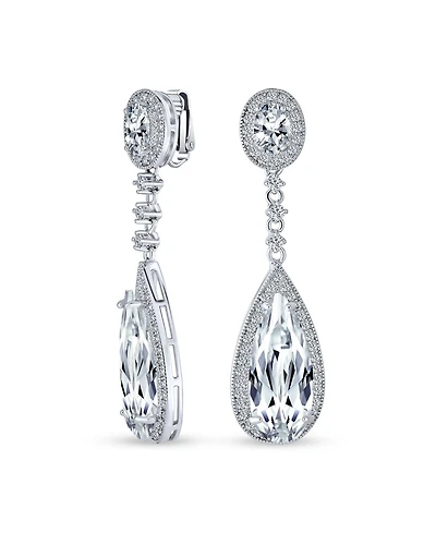 Bling Jewelry Amethyst Purple Cz Teardrop Chandelier Screw Clip On Earrings Silver Plated