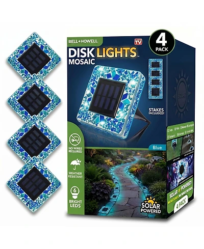 Bell + Howell Mosaic Square Disk Lights Solar Powered 6 Led Weather Resistance Path 4-Piece