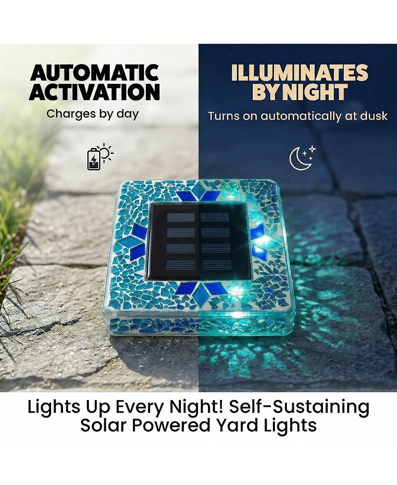 Bell + Howell Mosaic Square Disk Lights Solar Powered 6 Led Weather Resistance Path 4-Piece