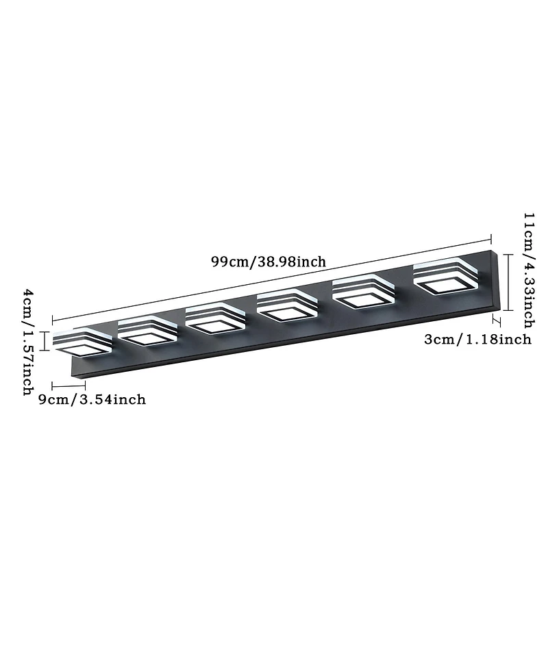 Busdays 39 Inch Modern Led Vanity Light 6 Lights Square Acrylic Lampshades Wall Mount Bathroom Mirror Lighting Fixture
