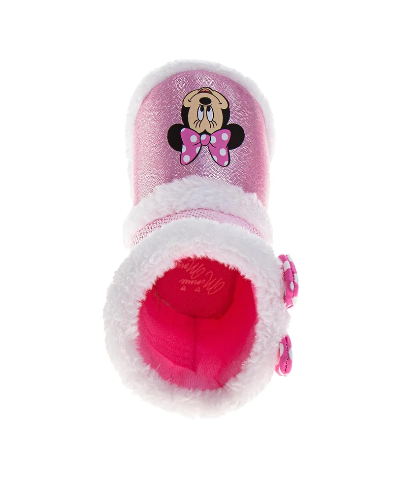 Disney Toddler Minnie Mouse Booties Warm, Fluffy, and Fun House Slippers