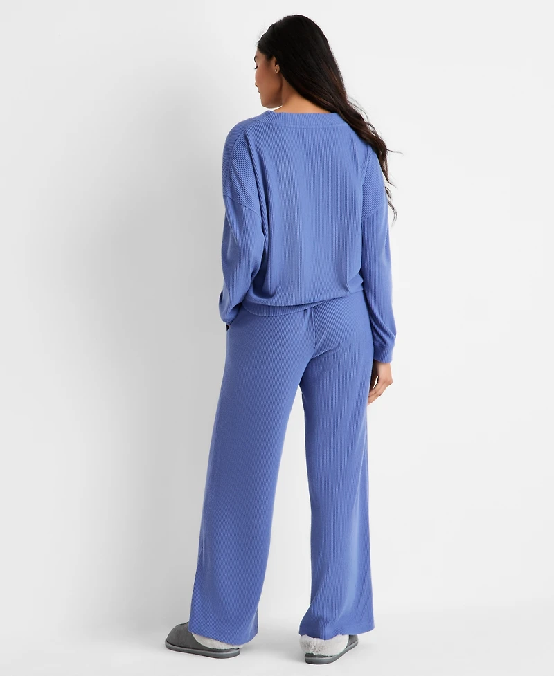 State of Day Women's Ribbed V-Neck Lounge Pant Set, Macy's Exclusive