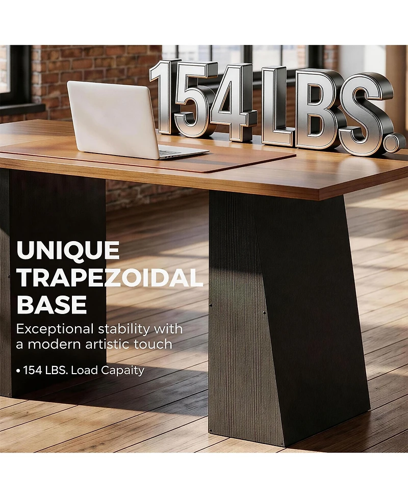 Homcom 63 Inch Computer Desk with Trapezoidal Frame
