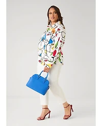 Ashley Stewart Women's Face Print Collared Shirt