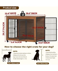 Streamdale Furniture 38.6" Wooden Dog Crate Furniture with Wheels and Double Doors