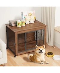 Streamdale Furniture 38.6" Wooden Dog Crate Furniture with Wheels and Double Doors