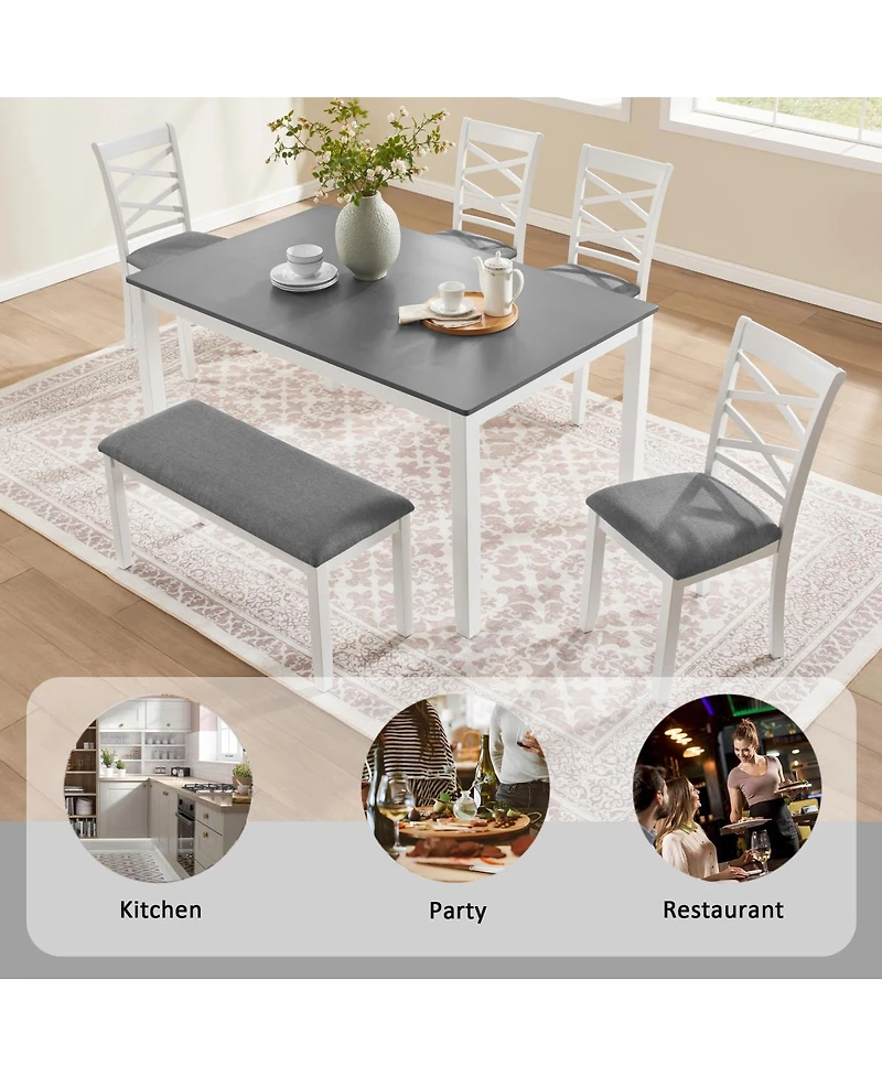 Streamdale Furniture 6 Piece Two Tone Wood Dining Table Set with Bench for 6