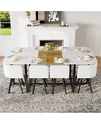 Streamdale Furniture 9 Piece Square Faux Marble Dining Set with 8 Faux Leather Chairs
